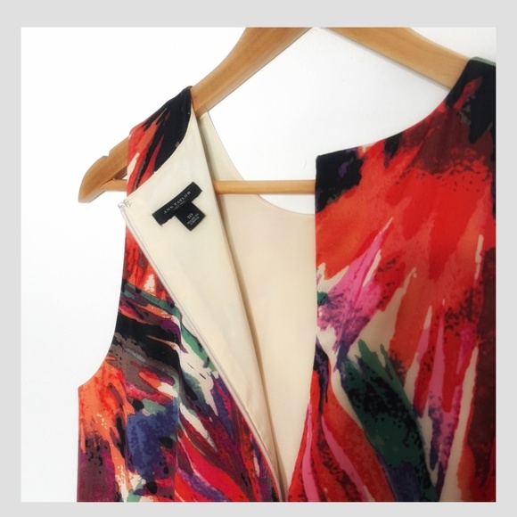 Ann Taylor Sheath Peplum Dress Abstract Vibrant Print Sleeveless Pin Tuck Detail - Picture 5 of 16